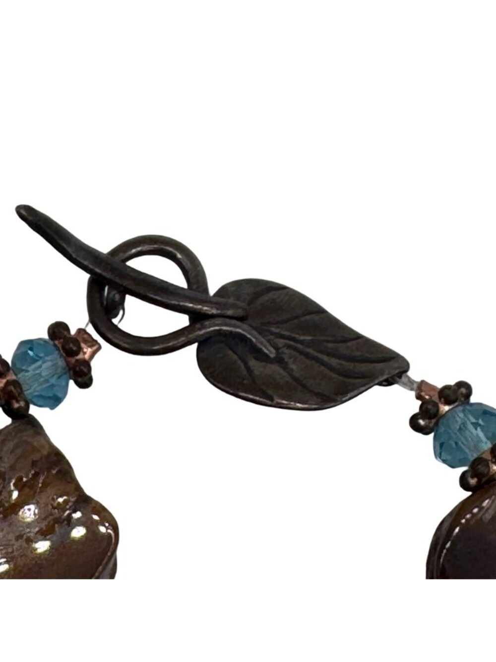 Vtg Petrified Wood Slab Panel Blue Crystal Bracelet Sterling Silver Leaf Clasp - Picture 9 of 11